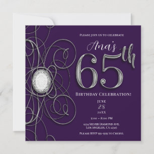 Invitation Diamant pourpre et argent 65 65e fête d'anniversai
