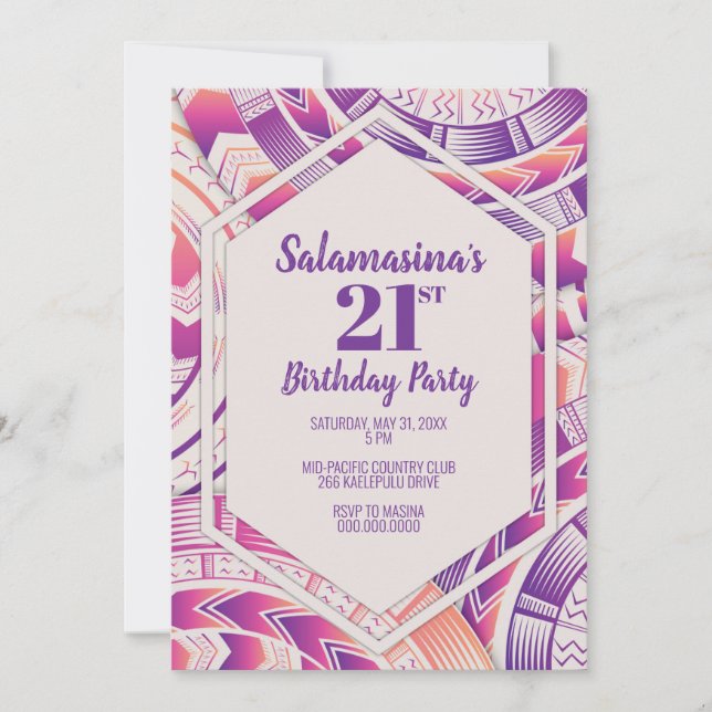 Invitation Diamant Rose, Orange et Violet Tatau (Devant)