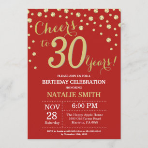 Invitation Diamant rouge et or 30e anniversaire