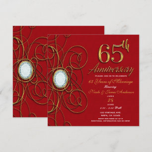 Invitation Diamant Rouge & Or 65 65e Anniversaire
