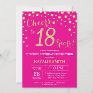 Invitation Diamant Surprise 18e Anniversaire Rose Chaud et Or