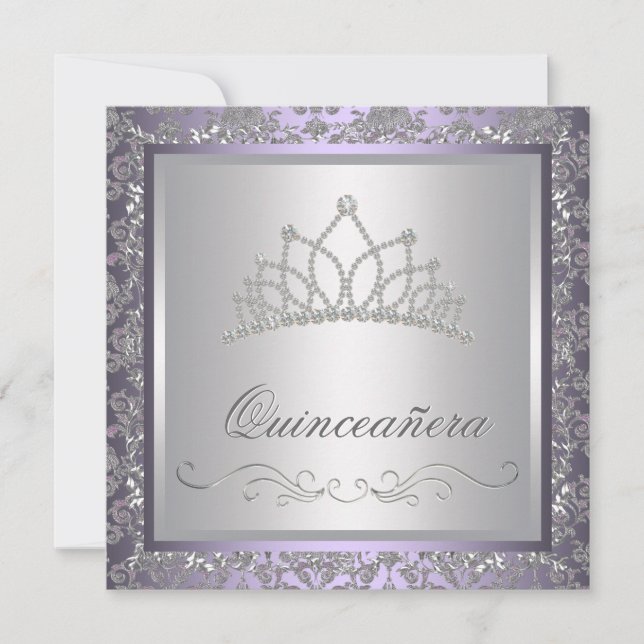 Invitation Diamant Tiara Purple Quinceanera (Devant)