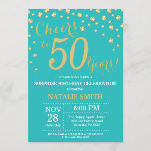 Invitation Diamant Turquoise et Gold Surprise 50e anniversair