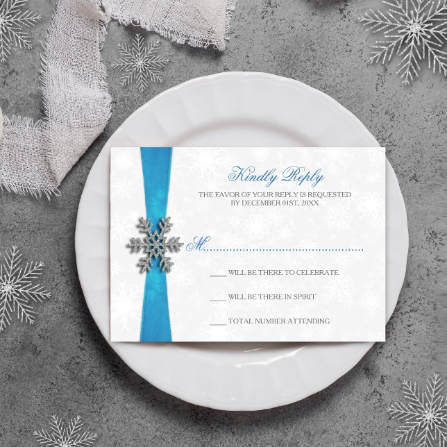 Invitation Diamante Snowflake & Blue Ribbon Mariage d'hiver (Créateur téléchargé)
