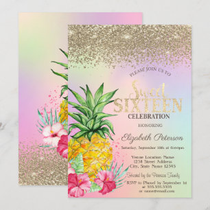 Invitation Diamants, Ananas Hibiscus Holographique Sweet 16