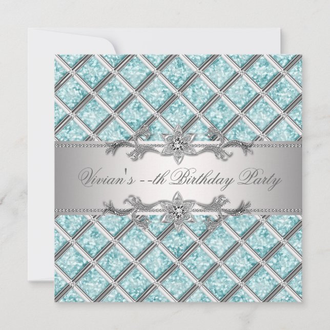 Invitation Diamants Argent Bleu Toutes Occasion Fête Invitati (Devant)