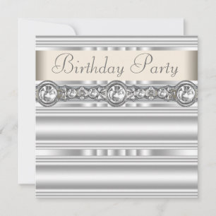 Invitation Diamants Argent Ivoire Blanc Crème Fête d'annivers