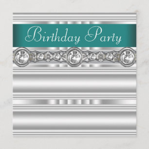 Invitation Diamants Argent Jade Vert Fête d'anniversaire pour
