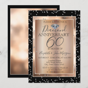 Invitation Diamants Argent, Noces de Rose en Or