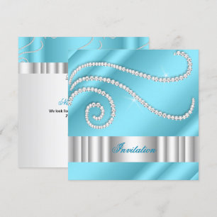 Invitation Diamants Bijou Bleu Blanc Fête d'Anniversaire Arge