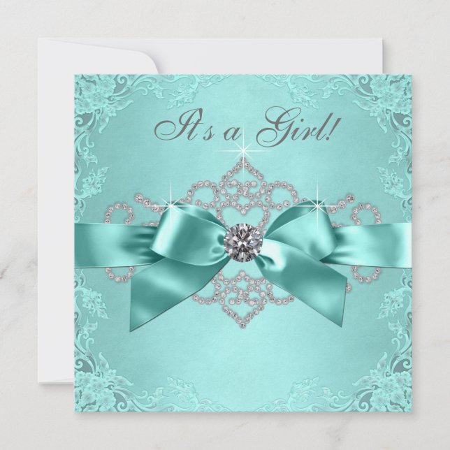 Invitation Diamants blancs Baby shower bleu Turquoise (Devant)