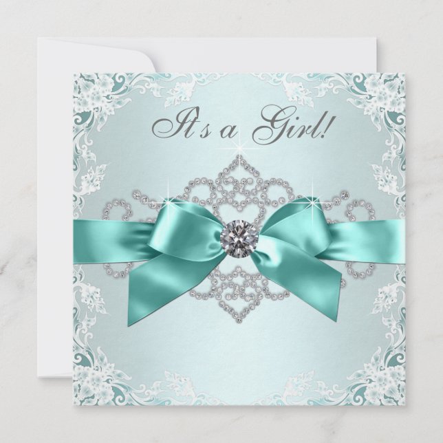 Invitation Diamants blancs Baby shower bleu Turquoise (Devant)