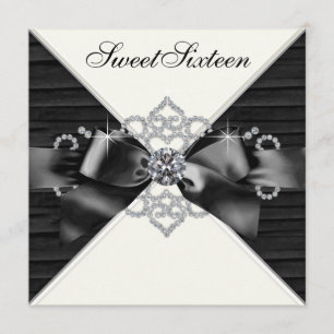 Invitation Diamants blancs Black White Sweet 16 Anniversaire