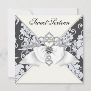 Invitation Diamants blancs Noir Blanc Douceur 16 Anniversaire