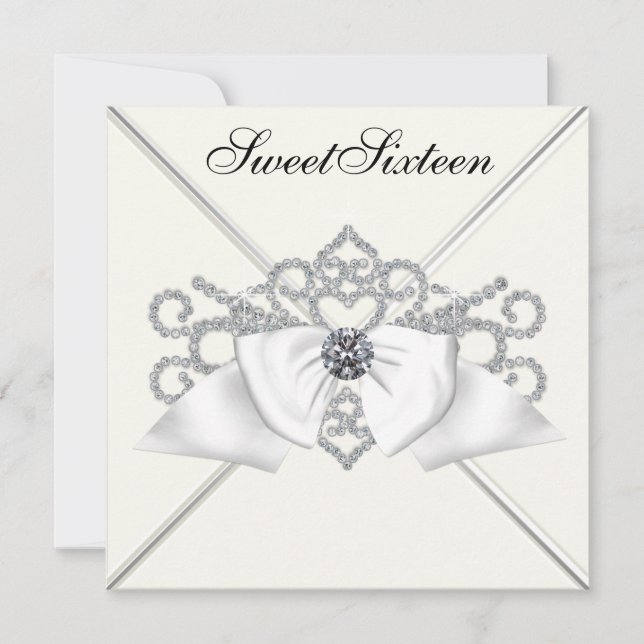 Invitation Diamants blancs Noir Blanc Douceur 16 Anniversaire (Devant)
