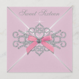 Invitation Diamants blancs Rose Sweet 16 Anniversaire