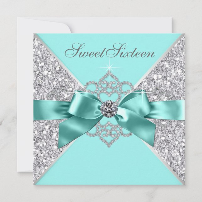 Invitation Diamants blancs Turquoise bleu sucré 16 Anniversai (Devant)