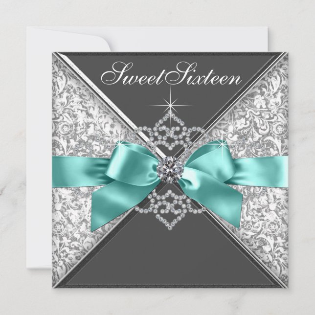 Invitation Diamants blancs Turquoise bleu sucré 16 Anniversai (Devant)