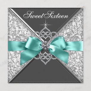 Invitation Diamants blancs Turquoise Blue Sweet 16 Anniversai