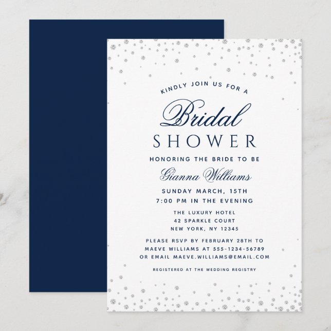 Invitation Diamants bleus Fête des mariées moderne de luxe (Devant / Derrière)