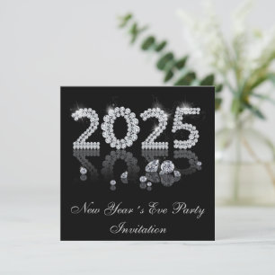 Invitation Diamants brillants 2025 Nouvel An de luxe