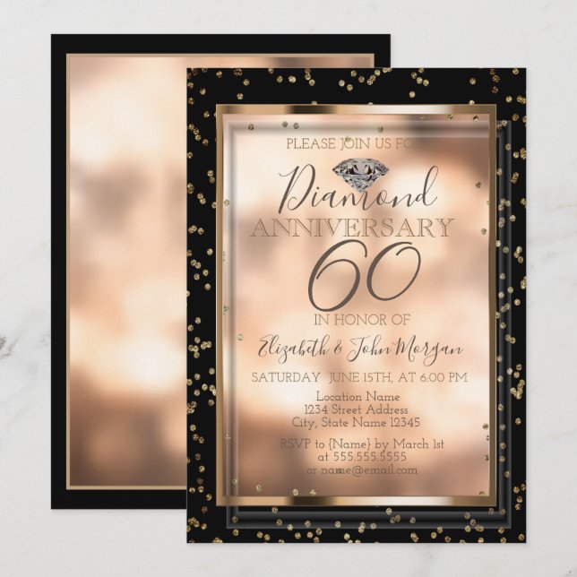 Invitation Diamants Chic Élégant, Cadre Mariage Anniversaire (Devant / Derrière)