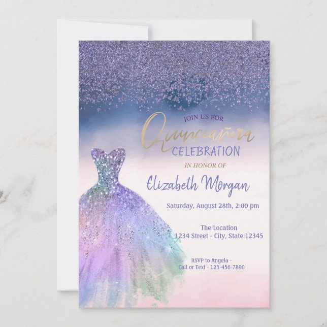 Invitation Diamants, Chic Robe Ombre Quinceañera (Devant)