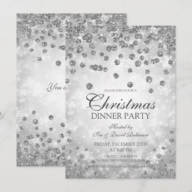 Invitation Diamants d'argent et Parties scintillant fête de N (Devant / Derrière)