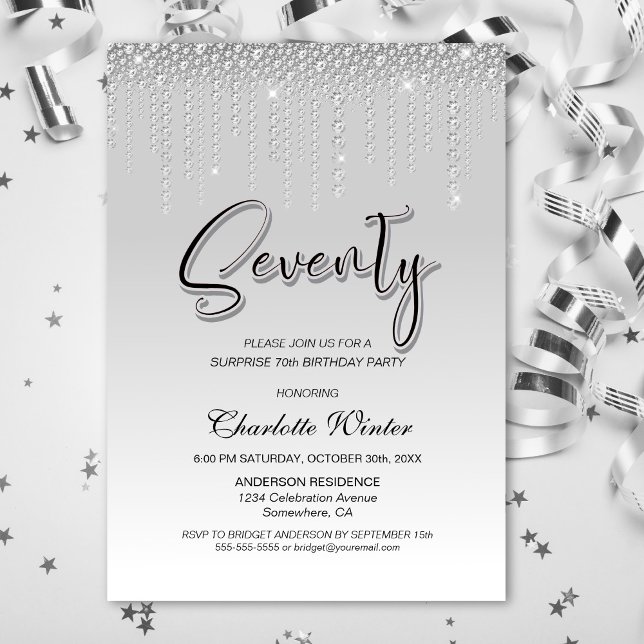 Invitation Diamants d'argent glamour Surprise 70e anniversair (Créateur téléchargé)