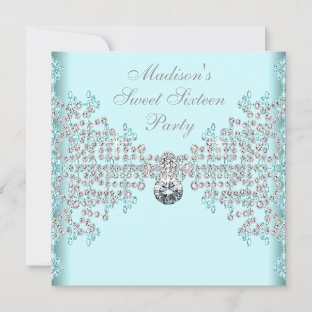 Invitation Diamants d'argent Turquoise bleu doux 16 Anniversa (Devant)