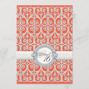 Invitation Diamants de corail et d'argent et dentelle, sweet