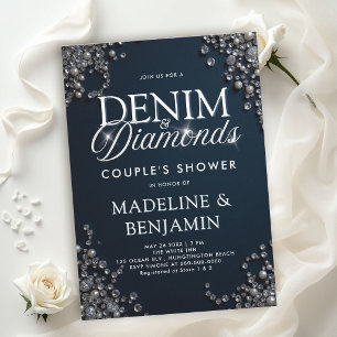 Invitation Diamants de Denim Élégant Mariage Champêtre Couple