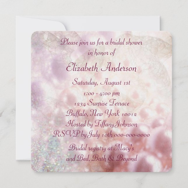 Invitation Diamants de perle rose Elégante Fête des mariées b (Devant)