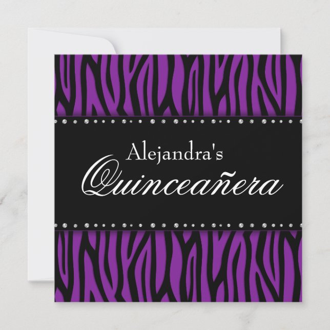 Invitation Diamants de zèbre pourpre Quinceanera (Devant)