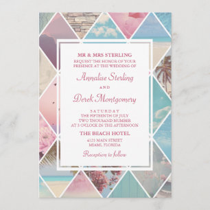 Invitation Diamants d'été  Mariage de plage rose et bleu