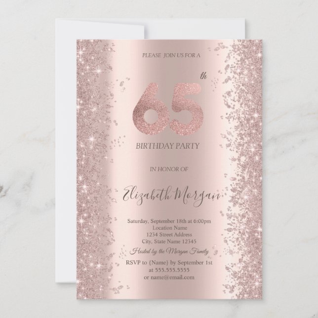 Invitation Diamants d'étincelle d'or rose 65e anniversaire (Devant)