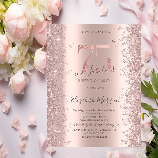 Invitation Diamants d'étincelle d'or rose 75e anniversaire (Créateur téléchargé)