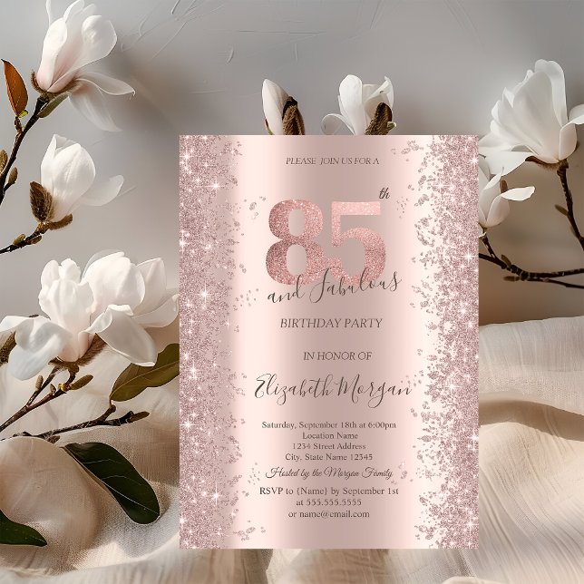 Invitation Diamants d'étincelle d'or rose 85e anniversaire (Créateur téléchargé)