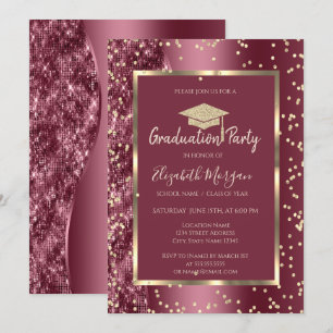 Invitation Diamants d'or Burgundy Parties scintillant Graduat