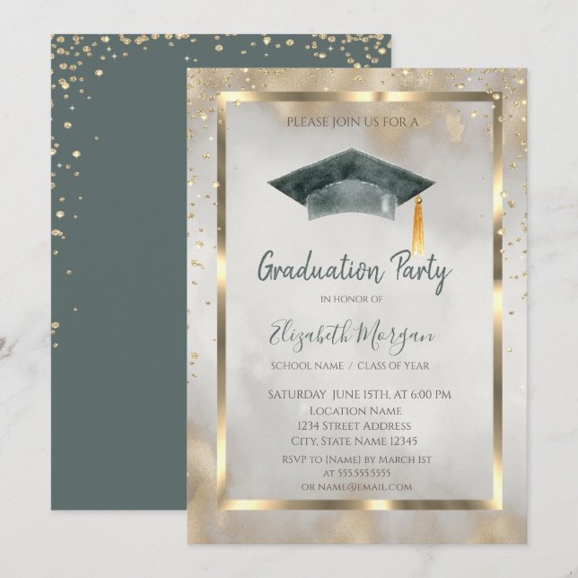 Invitation Diamants d'or, Cadre, Bouchon de diplôme Diplôme d (Devant / Derrière)