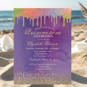 Invitation Diamants d'or moderne Rainbow Drives Quinceañera