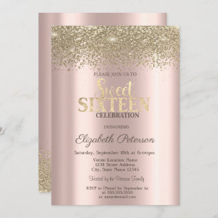 Invitation Diamants d'or moderne Rose Gold Sweet 16