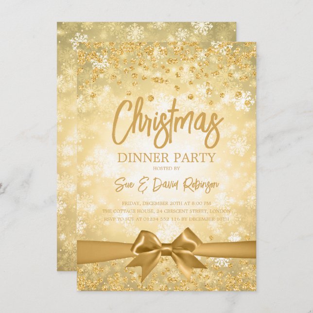 Invitation Diamants d'or Parties scintillant Ruban Noël (Devant / Derrière)