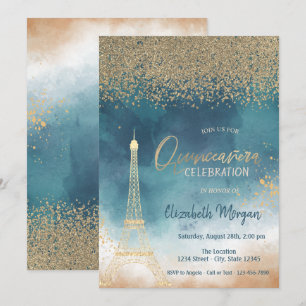Invitation Diamants d'or, Peinture tour Eiffel Splash Quincea
