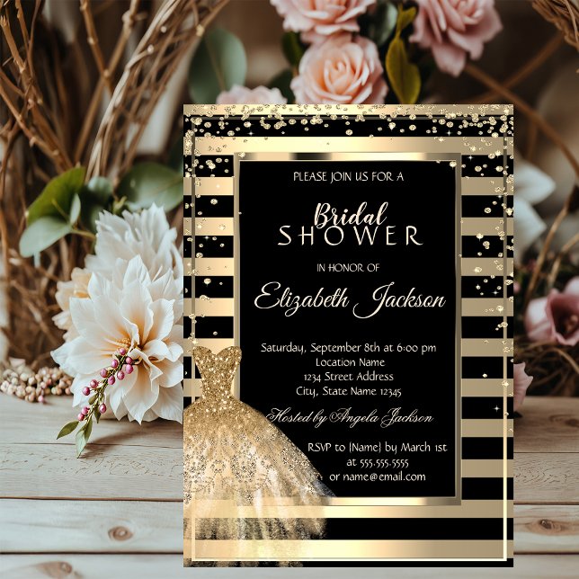 Invitation Diamants d'or, Robe d'or Fête des mariées rayée (Créateur téléchargé)