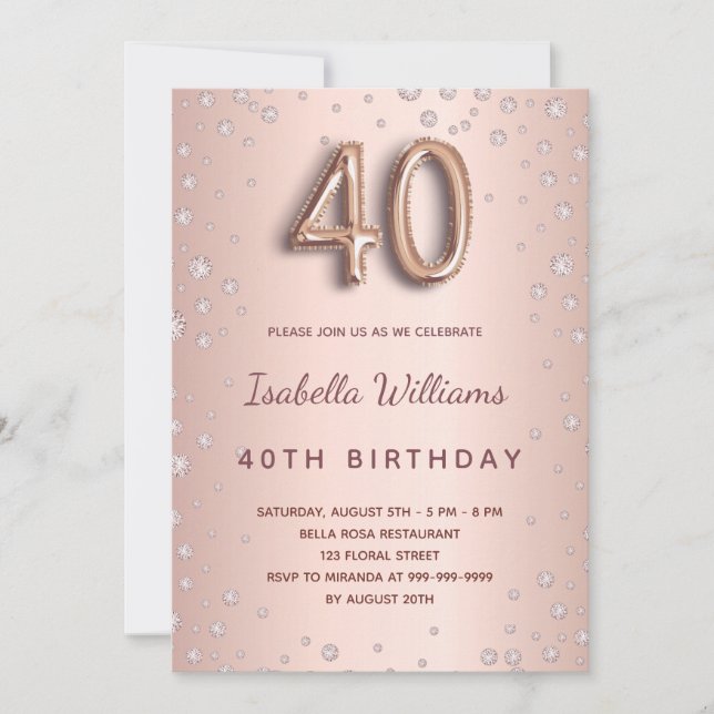 Invitation Diamants d'or rose à 40e anniversaire (Devant)