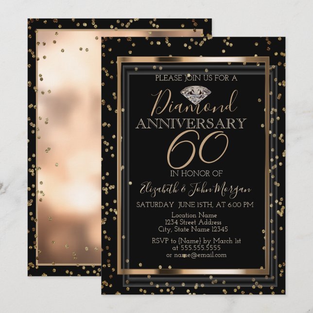 Invitation Diamants élégants et stylés, cadre de mariage et d (Devant / Derrière)