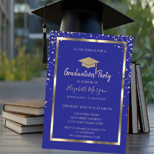 Invitation Diamants élégants Gold Grad Casquette Violet Gradu