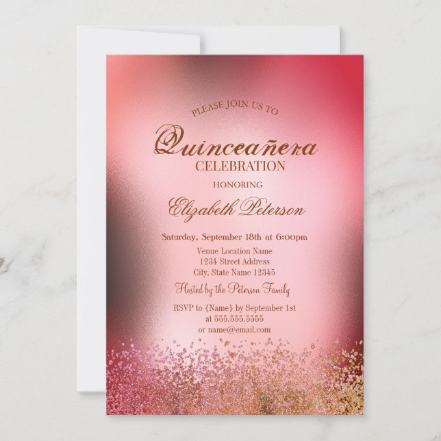 Invitation Diamants élégants modernes Métallic Quinceañera (Devant)