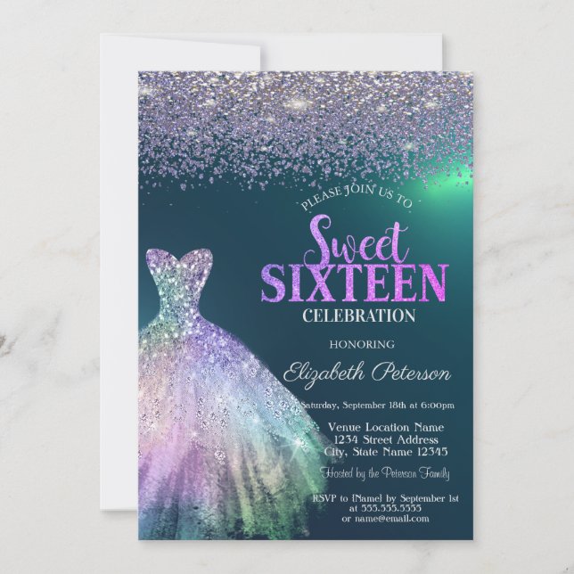 Invitation Diamants élégants, Robe Vert Doux 16 (Devant)